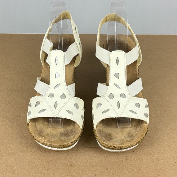 Rieker Elba Leather Wedge Sandals Womens 8.5 EU 40 White Ankle Strap - Picture 2 of 10
